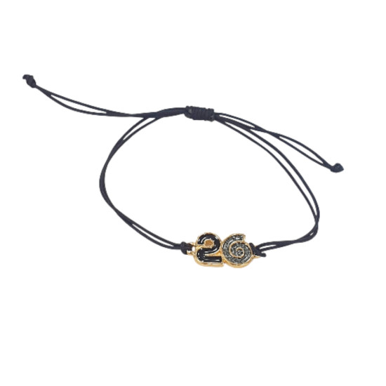 Βραχιόλι γούρι 2026 σε χρυσό χρώμα με glitter με κορδόνι σε χρώμα μαύρο  