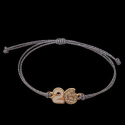 Βραχιόλι γούρι 2026 σε χρυσό χρώμα με glitter με κορδόνι σε χρώμα γκρι μεταλιζέ