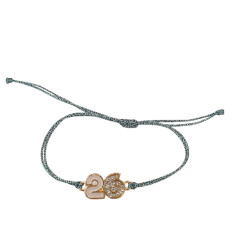 Βραχιόλι γούρι 2026 σε χρυσό χρώμα με glitter με κορδόνι σε χρώμα γκρι μεταλιζέ