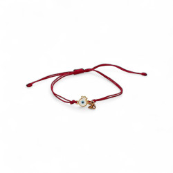 Βραχιόλι γούρι 2026 ρόδι μάτι σε χρώμα χρυσό με μπορντό κορδόνι με αυξομείωση στο κούμπωμα 