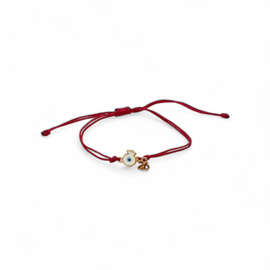 Βραχιόλι γούρι 2026 ρόδι μάτι σε χρώμα χρυσό με μπορντό κορδόνι με αυξομείωση στο κούμπωμα 