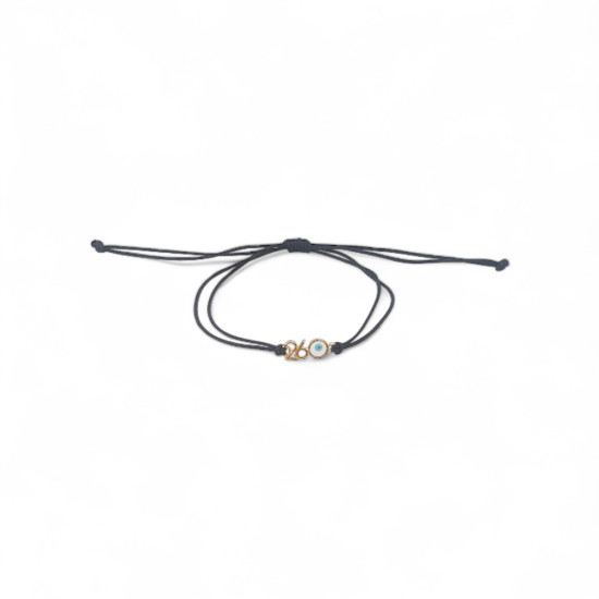 Βραχιόλι γούρι 2026 με  μάτι σε χρώμα χρυσό με μαύρο κορδόνι με αυξομείωση στο κούμπωμα