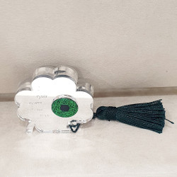 Γούρι διακοσμητικό τετράφυλλο με ευχές αγάπη,υγεία,ευτυχία,τύχη από plexiglass καθρέπτης με μάτι 