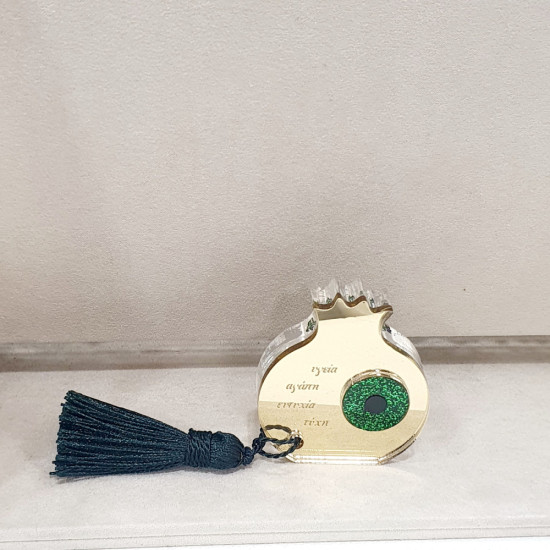 Γούρι διακοσμητικό ρόδι με ευχές αγάπη,υγεία,ευτυχία,τύχη από plexiglass καθρέπτης με μάτι