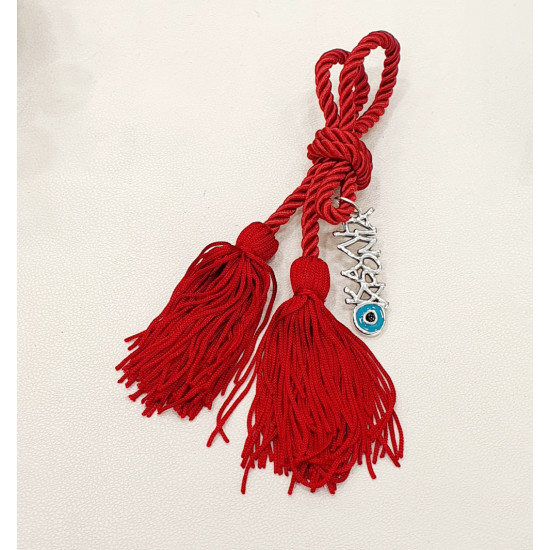 Διακοσμητικό γούρι Καλή Χρονιά μάτι 2026 κρεμαστό με φούντα μπορντό 