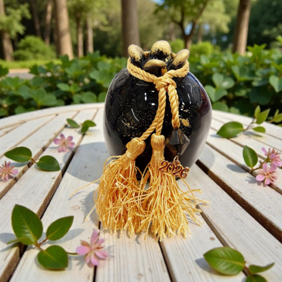 Διακοσμητικό γούρι ρόδι μαύρο επικαθήμενο με φύλλα χρυσού 