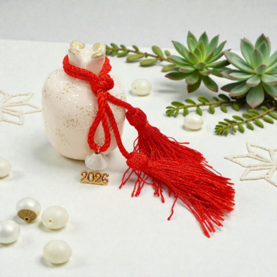 Διακοσμητικό γούρι ρόδι εκρού επικαθήμενο με φύλλα χρυσού 