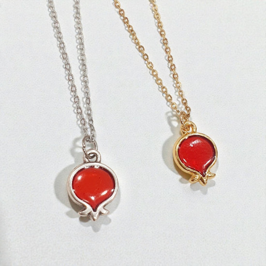 Κολιέ ρόδι γούρι βιτρό σε ατσάλινη αλυσίδα L316  σε χρυσό χρώμα και ασημένιο χρώμα 