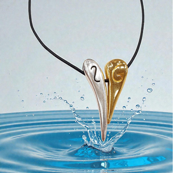 Κολιέ γούρι 2026 με καρδιά δίχρωμο σε κορδόνι μαύρο μακρύ με αυξομείωση 