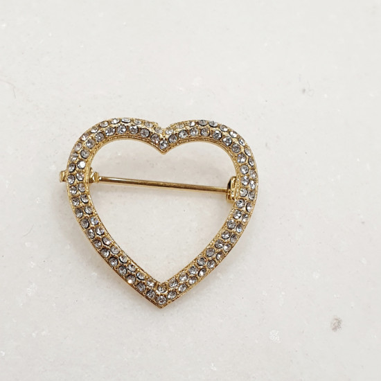 Καρφίτσα καρδιά σε χρυσό χρώμα από ατσάλι 316L με ζιργκόν 