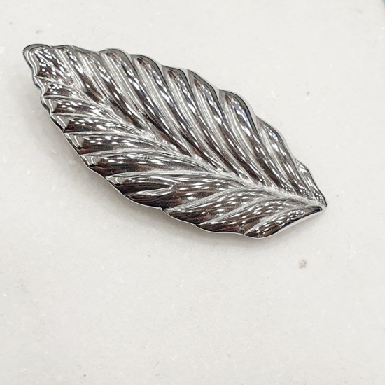 Καρφίτσα  φύλλο σε ασημένιο χρώμα από ατσάλι 316L 