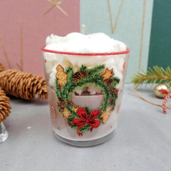 Ποτήρι Κερί  Χριστουγεννιάτικο χειροποίητο από φυτική σόγια με άρωμα σοκολάτα και σαντιγί 