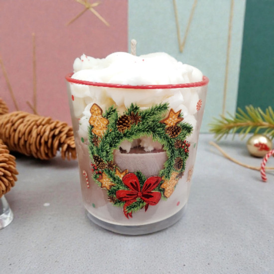 Ποτήρι Κερί  Χριστουγεννιάτικο χειροποίητο από φυτική σόγια με άρωμα σοκολάτα και σαντιγί 