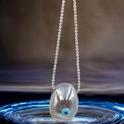 Κολιέ Αβγό Κεραμικό με Ματάκι και Ατσάλινη Αλυσίδα