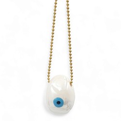 Κολιέ Αβγό Κεραμικό με Ματάκι και Ατσάλινη Αλυσίδα