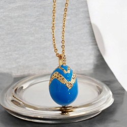 Κολιέ Αυγό βυζαντινό μπλέ με μακριά αλυσίδα ατσάλινη L316  σε χρυσό χρώμα
