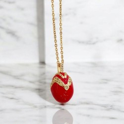 Κολιέ Αυγό βυζαντινό κόκκινο με μακριά αλυσίδα ατσάλινη L316  σε χρυσό χρώμα