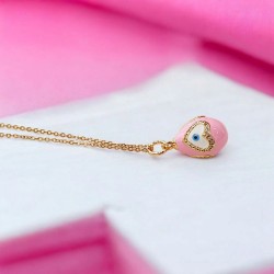 Κολιέ Αυγό βυζαντινό ροζ με καρδιά με μάτι και μακριά αλυσίδα ατσάλινη L316 σε χρυσό χρώμα