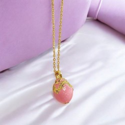 Κολιέ Αυγό βυζαντινό ροζ με αλυσίδα ατσάλινη L316 σε χρυσό χρώμα