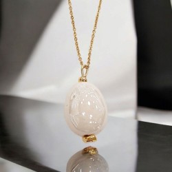 Κολιέ Αυγό λευκό με αλυσίδα ατσάλινη L316 σε χρυσό χρώμα