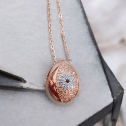 Κολιέ Αυγό βυζαντινό με μάτι ροζ χρυσό και αλυσίδα ατσάλινη L316