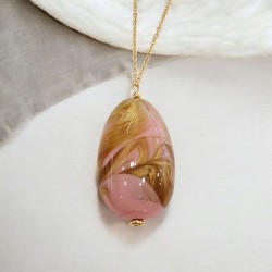 Κολιέ Αυγό κόκκινο με ροζ χρυσό με μακριά αλυσίδα ατσάλινη L316  σε χρυσό χρώμα