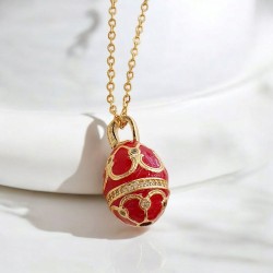 Κολιέ Αυγό βυζαντινό κόκκινο με μακριά αλυσίδα ατσάλινη L316  σε χρυσό χρώμα