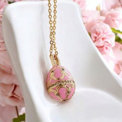 Κολιέ Αυγό βυζαντινό ροζ με μακριά αλυσίδα ατσάλινη L316  σε χρυσό χρώμα