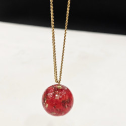Κολιέ "ball red" murano με αλυσίδα από ατσάλι 316L σε χρώμα χρυσό 