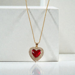 Diaxeirinis "Be My Valentine" Κολιέ καρδιά μενταγιόν με πέτρα κόκκινο βαθύ με ατσάλινη αλυσίδα L316 σε χρώμα χρυσό