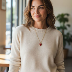 Κολιέ καρδιά σταγόνα από ατσάλι 316L σε χρυσό χρώμα με μπορντό σμάλτο 