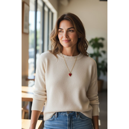 Κολιέ καρδιά σταγόνα από ατσάλι 316L σε χρυσό χρώμα με μπορντό σμάλτο 