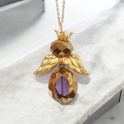 Κολιέ μακρύ "Angel" σε χρυσό με μωβ κρύσταλλο 