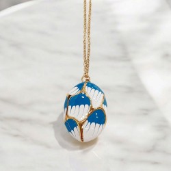 Κολιέ Αυγό από σμάλτο μπλε με μακριά αλυσίδα από ατσάλι 316L σε χρυσό