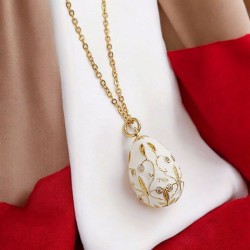 Κολιέ Αυγό βυζαντινό λευκό με μακριά αλυσίδα ατσάλινη L316