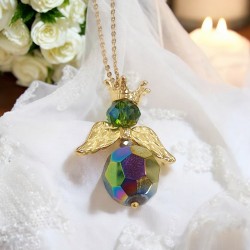 Κολιέ μακρύ "Angel " σε χρυσό χρώμα με κρύσταλλο πράσινο ιριδίζων