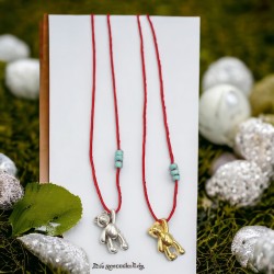 Κολιέ Αρκουδάκι "Little Bear" από Ατσάλι 316L σε Ασημένιο ή Χρυσό, Κορδόνι με Αυξομείωση σε Διάφορα Χρώματα και Τιρκουάζ Λεπτομέρειες 