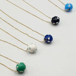 Κολιέ Μπάλα με Ματάκια και Σμάλτο και Αλυσίδα από Ατσάλι 