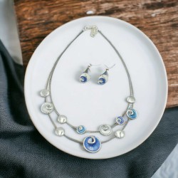 Κολιέ & Σκουλαρίκια Vanity με Σμάλτο σε Ντίζα  σε Μπλε Χρωματισμό