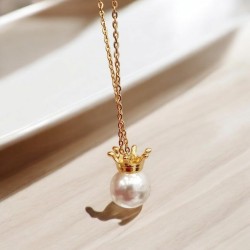 Γυναικείο Κολιέ ρόδι με πέρλα λευκή και αλυσίδα από ατσάλι L316 σε χρυσό