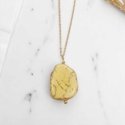 Κολιέ με πέτρα χαολίτης ώχρα με μακριά αλυσίδα ατσάλινη L316 