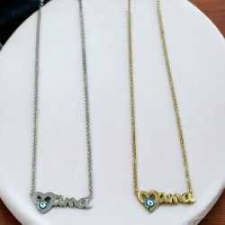 Κολιέ κοντό  Μαμά από ατσάλι 316L με Ματάκι & Αυξομείωση στην Αλυσίδα σε Ασημένιο