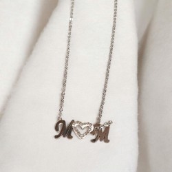 Κολιέ "M♡M" με μαρκασίτη, από ατσάλι L316 σε ασημί, & προέκταση στο κούμπωμα