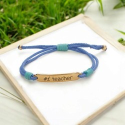 Βραχιόλι "teacher " σε χρυσό χρώμα από ατσάλι με κορδόνι γαλάζιο