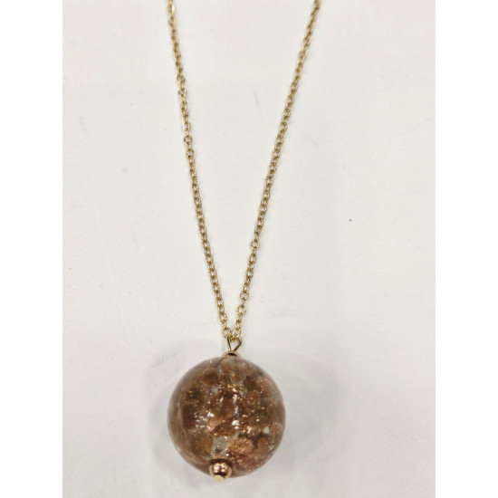 Κολιέ "ball gold brown" murano με αλυσίδα από ατσάλι 316L σε χρώμα χρυσό 