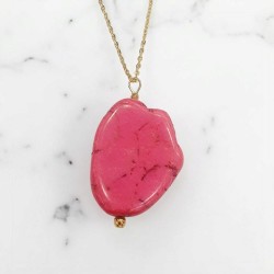 Κολιέ με πέτρα χαολίτης φούξια με μακριά αλυσίδα ατσάλινη L316 