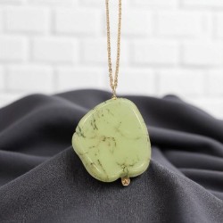 Κολιέ με πέτρα χαολίτης πράσινος με μακριά αλυσίδα ατσάλινη L316 