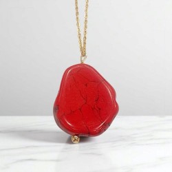Κολιέ με πέτρα χαολίτης κόκκινος με μακριά αλυσίδα ατσάλινη L316 