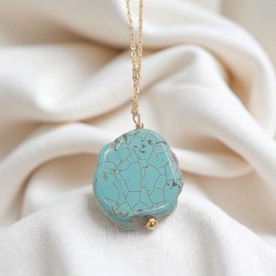 Κολιέ με πέτρα χαολίτης τυρκουάζ με μακριά αλυσίδα ατσάλινη L316 