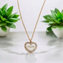 Κολιέ μαμά καρδιά με σμάλτο λευκό και ζιργκόν λευκά από ατσάλι L316 με αλυσίδα και προέκταση στο κούμπωμα